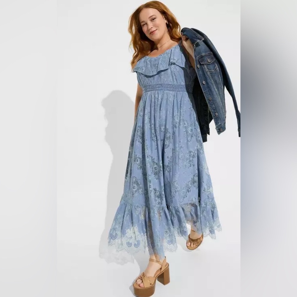 torrid Light Blue Floral Lace Maxi Dress